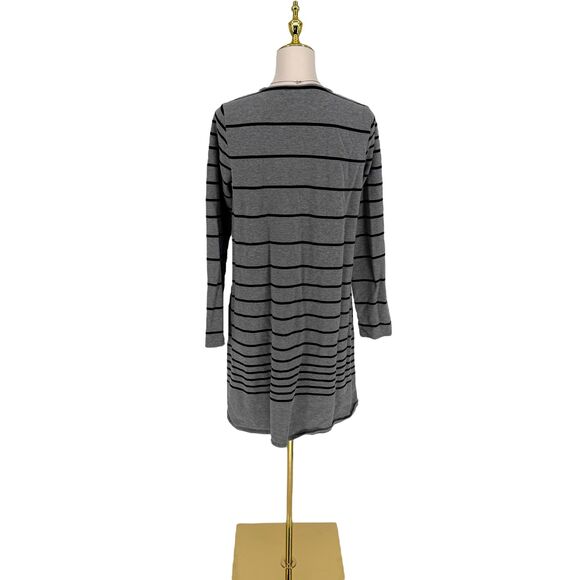 J. Jill Stripe Dress Medium TALL Gray Terry Cotton Long Sleeve Pockets Boho Warm - Picture 10 of 13